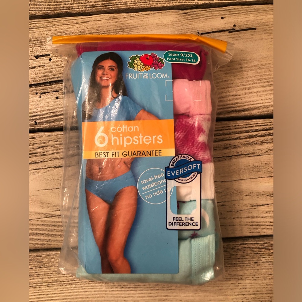 6 pack fruit of loom cotton hipster size 9 womens 2xl pink white teal
